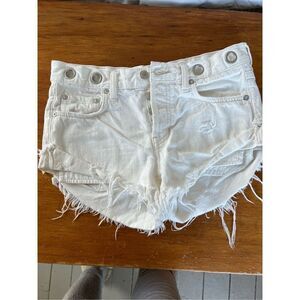 Free people cream/white cut-off distressed jean shorts with grommets at …